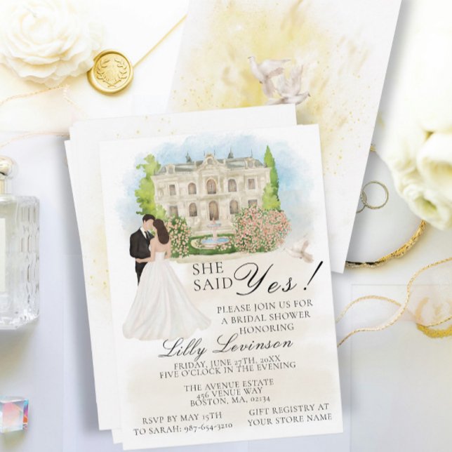 Invitation Fête des mariées Élégante Fleurs du lieu Elle dit  (Créateur téléchargé)