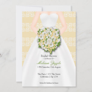Invitation Fête des mariées Élégante robe de mariage Fleurs J