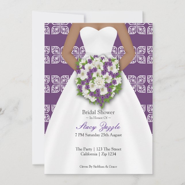 Invitation Fête des mariées Élégante robe de mariage Fleurs v (Devant)