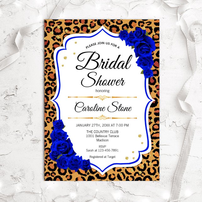 Invitation Fête des mariées - Empreinte de léopard Royal Blue (Créateur téléchargé)