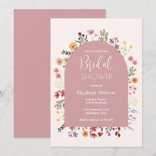 Invitation Fête des mariées en arc rose Pastel Fleur sauvage 