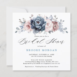 Invitation Fête des mariées en ardoise rose Rose bleu Dusty