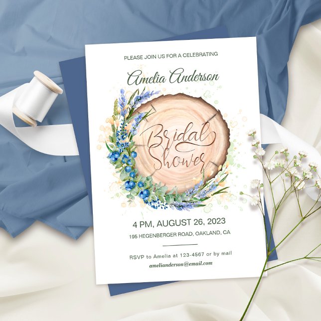Invitation Fête des mariées en bois de céréales bleuté Lavand (Créateur téléchargé)