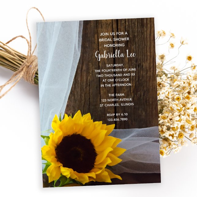 Invitation Fête des mariées en bois de grange de tournesol ja (Créateur téléchargé)