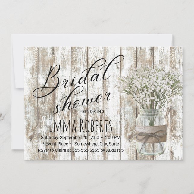 Invitation Fête des mariées en bois de jarre florale pour béb (Devant)