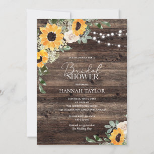 Invitation Fête des mariées en bois de tournesol rustique Euc