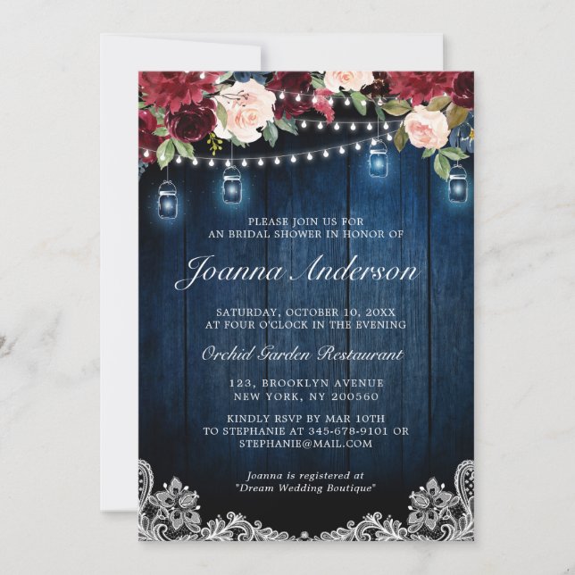 Invitation Fête des mariées en bois rustique Floral Mason Jar (Devant)
