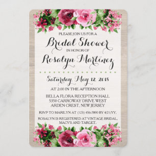 Invitation Fête des mariées en bois rustique Shabby Rose Vint