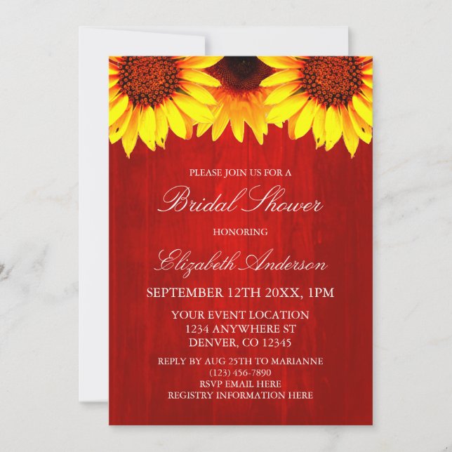 Invitation Fête des mariées en bois rustique tournesol (Devant)