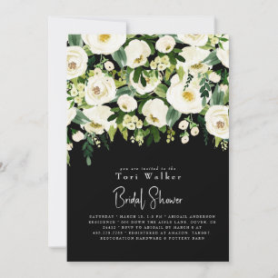 Invitation Fête des mariées en cascade blanche florale noire