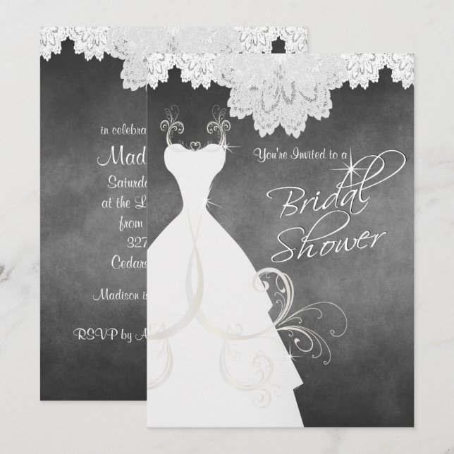 Invitation Fête des mariées en Chalkboard & White Lace (Devant / Derrière)