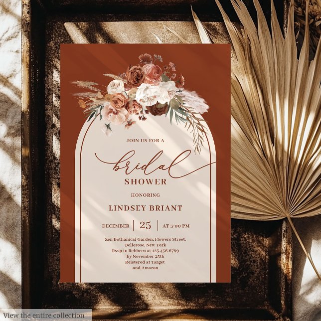 Invitation Fête des mariées en cuivre chic Pampas  (Chic Copper Pampas Grass Boho Bridal Shower Invite)