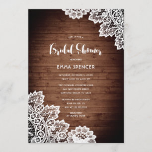 Invitation Fête des mariées en dentelle blanche rustique
