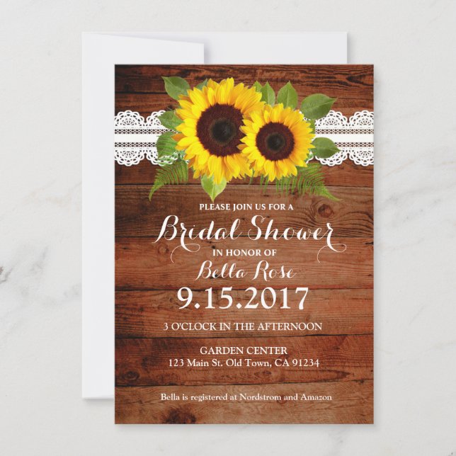 Invitation Fête des mariées en dentelle de tournesol rustique (Devant)