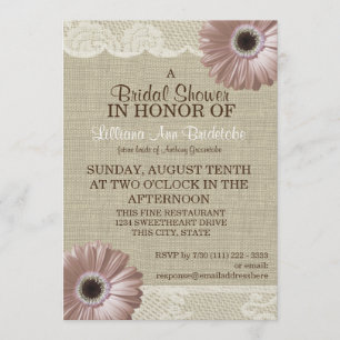 Invitation Fête des mariées en dentelle et marguerite rose