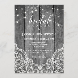 Invitation Fête des mariées en dentelle légère en bois rustiq