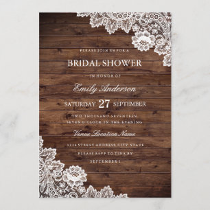 Invitation Fête des mariées en dentelle Vintage en bois rusti