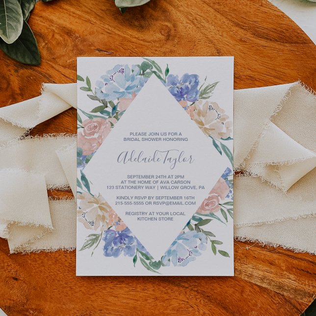 Invitation Fête des mariées en diamant bleu Dusty (Créateur téléchargé)