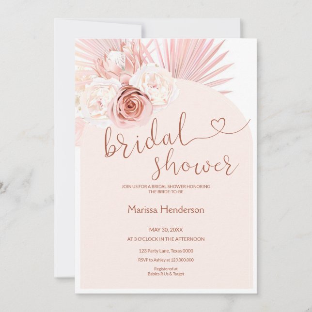 Invitation Fête des mariées en laiton de Boho Pampas (Devant)