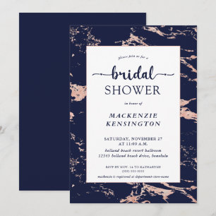 Invitation Fête des mariées en marbre bleu bleu rose or rose