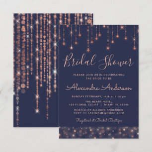 Invitation Fête des mariées en or bleu et Rose de la Marine