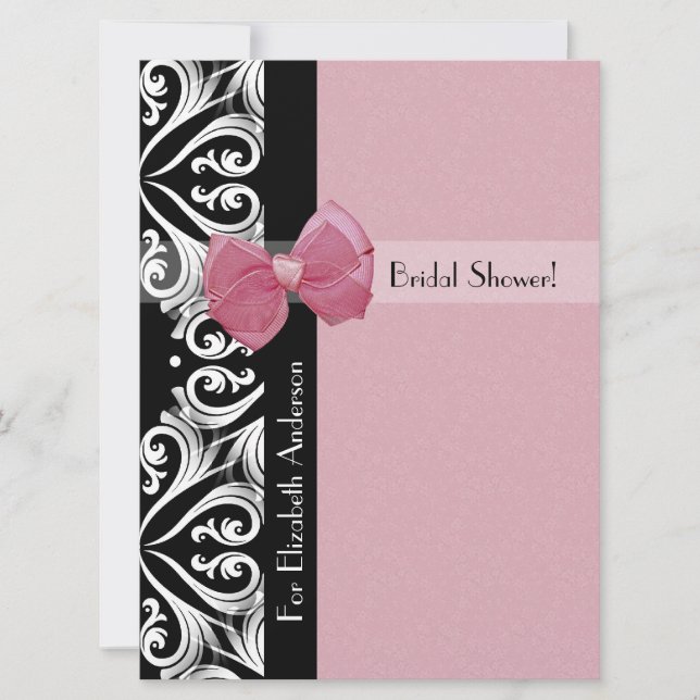 Invitation Fête des mariées en ruban rose Damask Parisien (Devant)