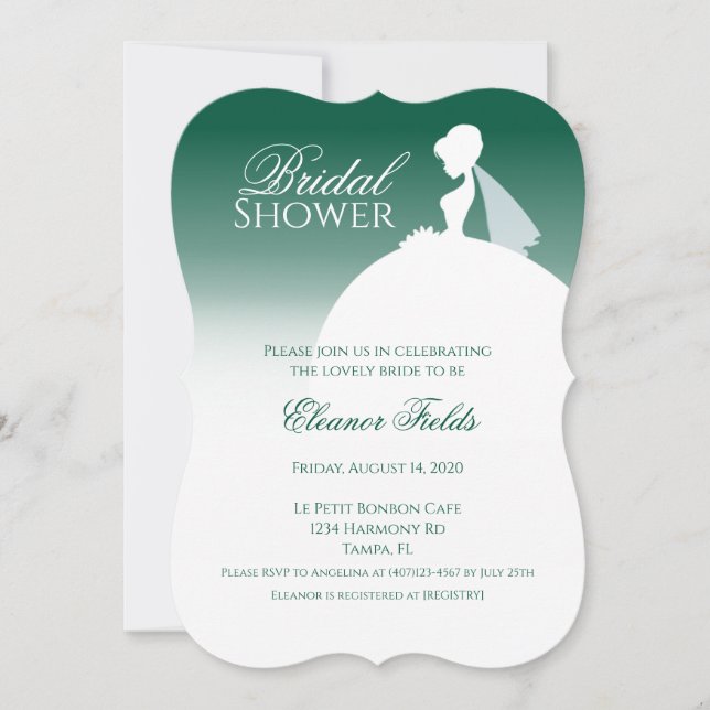 Invitation Fête des mariées en silhouette Emerald Green (Devant)