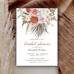 Invitation Fête des mariées en terre cuite fleurie Boho Pampa