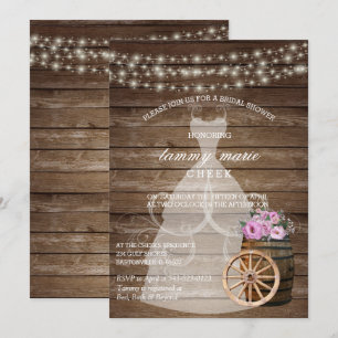 Invitation Fête des mariées en tonneau de bois rustique avec 