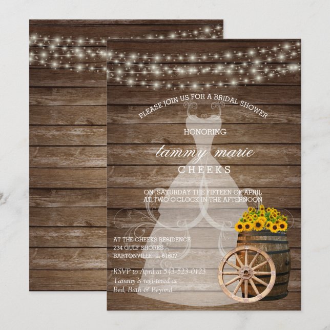 Invitation Fête des mariées en tonneau rustique en bois avec  (Devant / Derrière)
