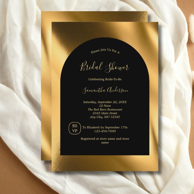 Invitation Fête des mariées en verre chic Black Gold Modern (Black Gold Foil Elegant Stylish Chic Modern Bridal Shower invitation)