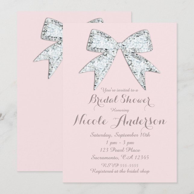 Invitation Fête des mariées en verre de boule de diamant rose (Devant / Derrière)