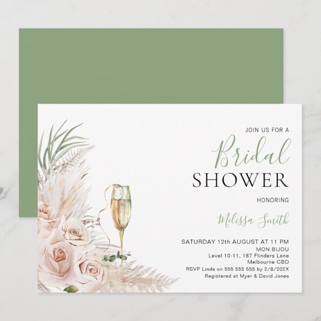 Invitation Fête des mariées en verre de Champagne Floral (Devant / Derrière)
