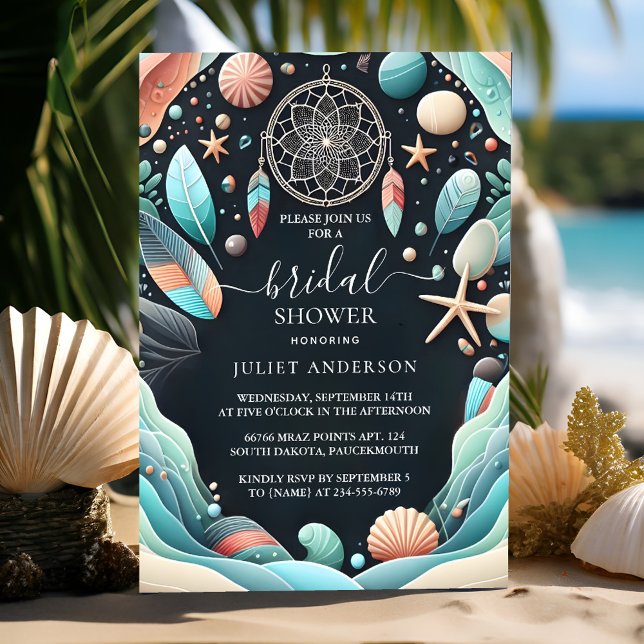 Invitation Fête des mariées en verre de mer empilée sur le sa (Créateur téléchargé)
