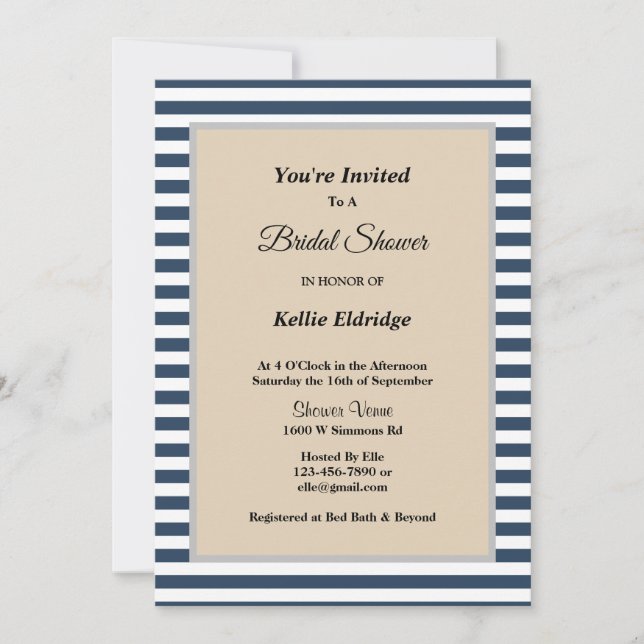 Invitation Fête des mariées encadrée Classic Blue (Devant)