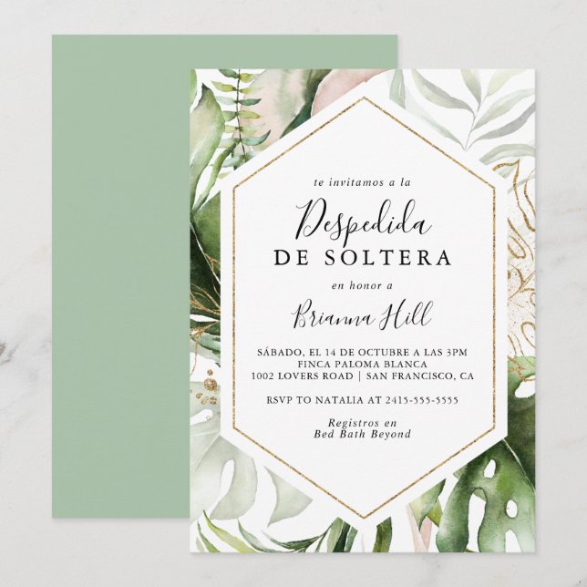 Invitation Fête des mariées espagnole géométrique Tropical Go (Devant / Derrière)