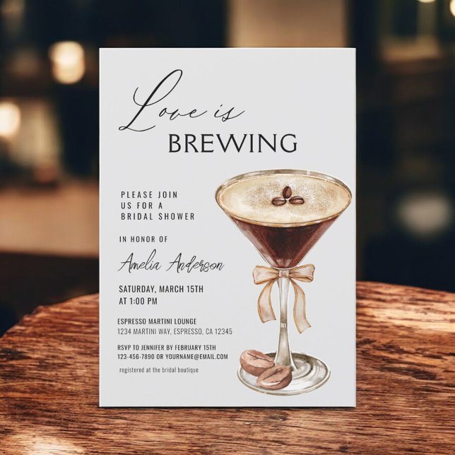 Invitation Fête des mariées Espresso Martini L'amour brasse (Créateur téléchargé)