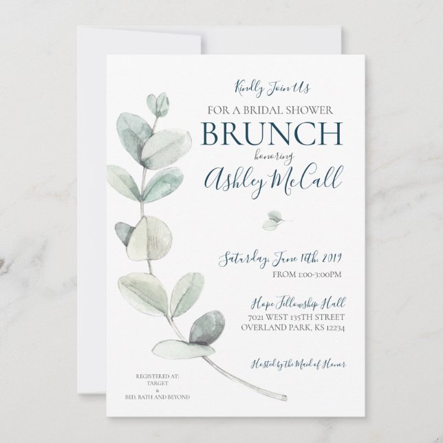 Invitation Fête des mariées Eucalyptus Aquarelle m (Devant)