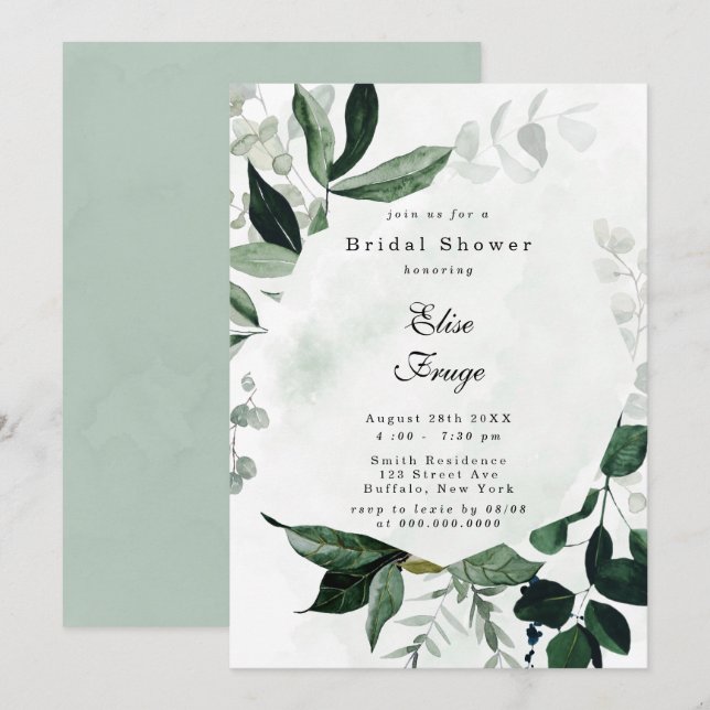 Invitation Fête des mariées Eucalyptus de verdure  (Devant / Derrière)