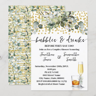 Invitation Fête des mariées Eucalyptus Gold Bubbles & Dracks