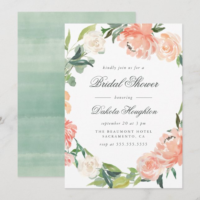 Invitation Fête des mariées Eucalyptus & Peonies aquarelle (Devant / Derrière)