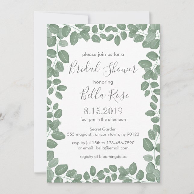 Invitation Fête des mariées Eucalyptus vert (Devant)
