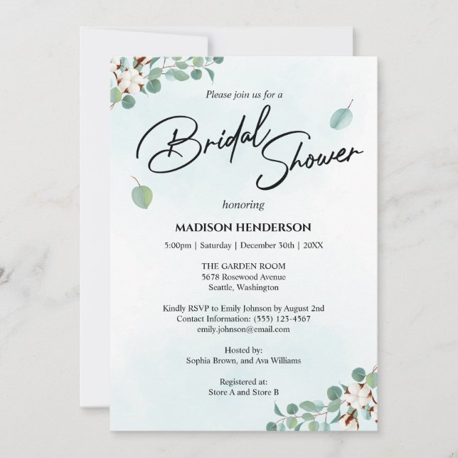 Invitation Fête des mariées Eucalyptus vert et Fleurs de coto (Devant)