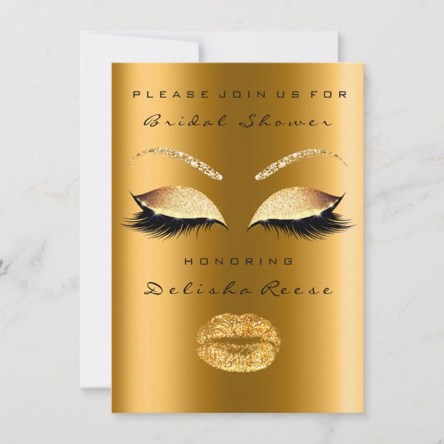 Invitation Fête des mariées Eyes Gold Sparkly Lips (Devant)