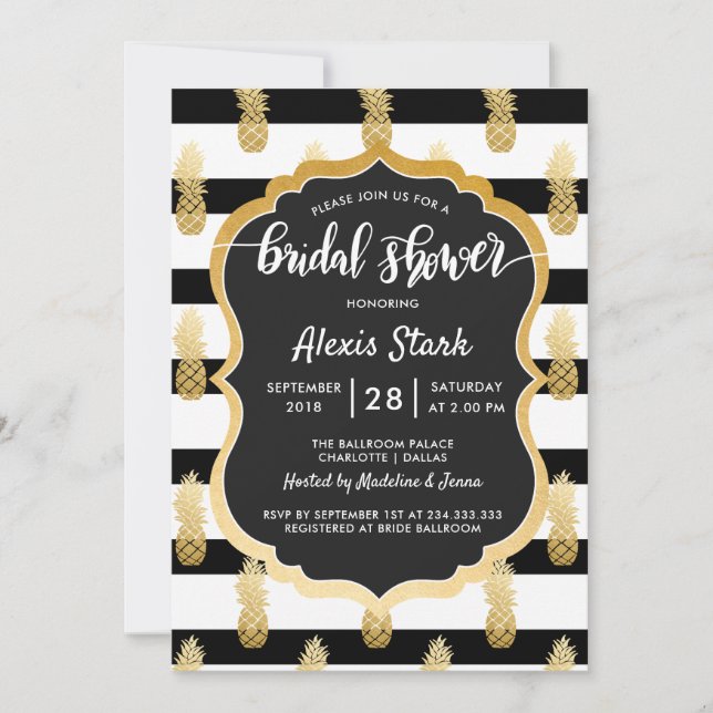 Invitation Fête des mariées | Faux Gold Foil Pinces d'ananas (Devant)