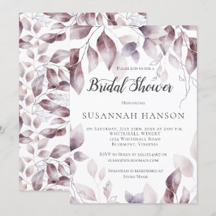 Invitation Fête des mariées Feuille Aquarelle Mauve Rose