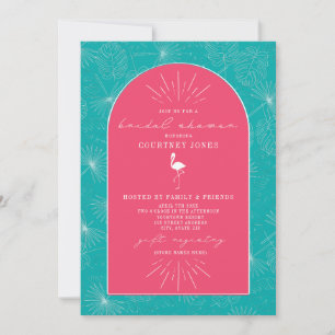 Invitation Fête des mariées Feuille Flamant rose rose bleu