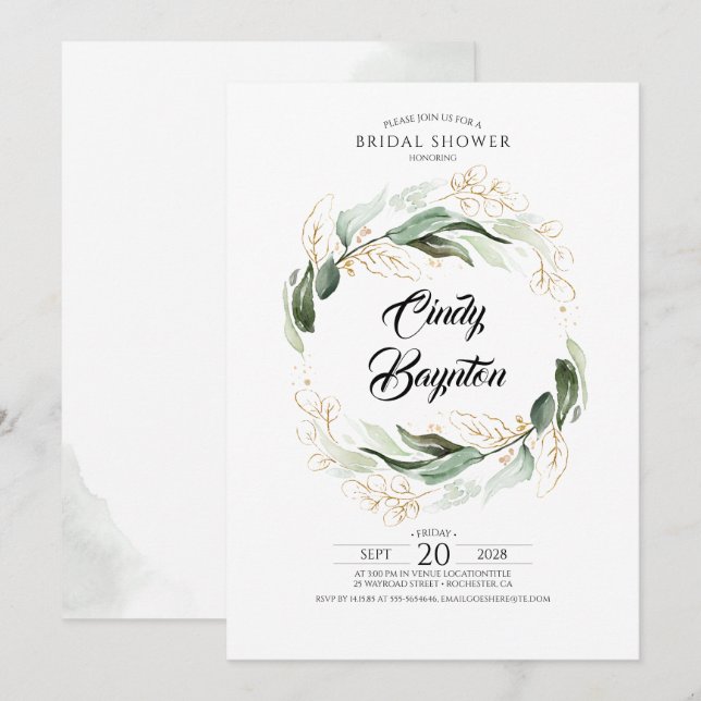 Invitation Fête des mariées Feuille verdoyante de feuillage e (Devant / Derrière)