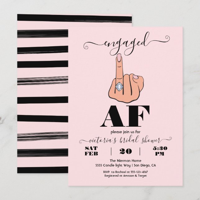 Invitation Fête des mariées Fiançailles amusante AF engagée (Devant / Derrière)