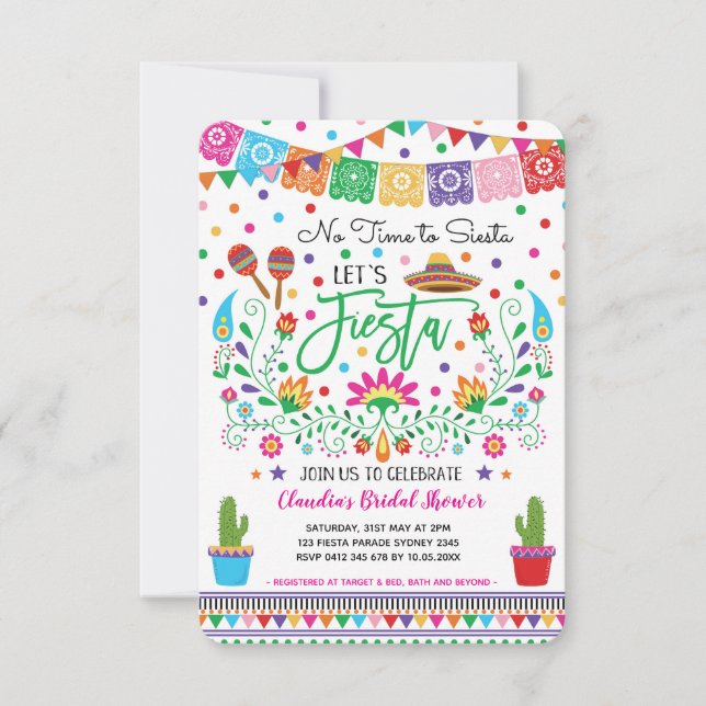 Invitation Fête des mariées Fiesta / Pas de temps pour Siesta (Devant)